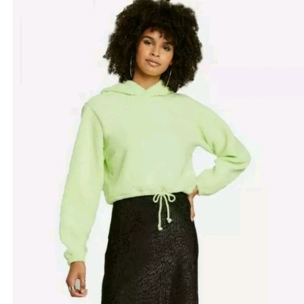 Wild Fable Women’s Lime Green Sherpa Cropped Hoodie Size XL NWT